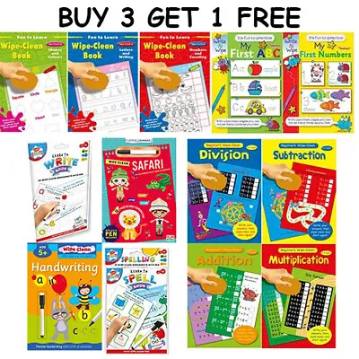 Kids Learning Books Book ABC Numbers Writing Maths Wipe Clean Pages Fast Ship • £3.25