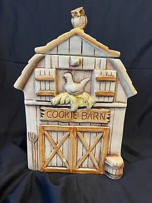 Vintage Treasure Craft BARN COOKIE JAR Rooster Owl Vintage Farmhouse • $27.99