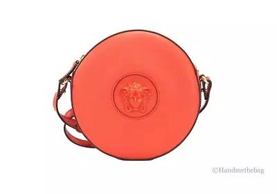 Versace Round Disco Red Pebbled Leather Camera Case Crossbody Bag Purse • $569