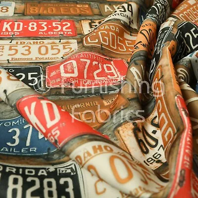 USA Car License Number Plate Orange Pattern Lightweight Modern Upholstery Fabric • £1.99