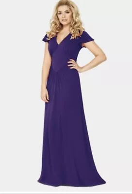 Holly Willoughby Slinky Purple Maxi Dress Size 10 V-Neck Long Panelled Stretchy • £15.95