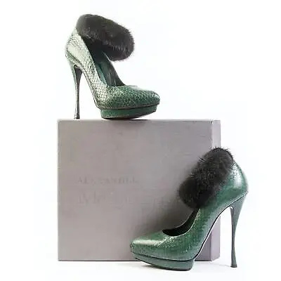 NIB RARE ALEXANDER MCQUEEN SNAKESKIN & MINK SCARPA PELLE Platform Pumps $1985 • $425