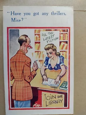 Comic Postcard  Have You Got Any Thrillers Miss?  425 Inter-Art Signed Mike • £1.50