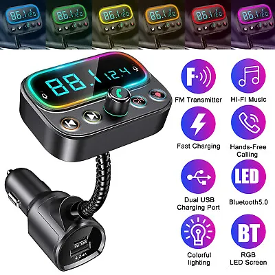 Car Wireless Bluetooth 5.0 FM Transmitter Adapter Radio AUX USB LED Music Player • $18.75