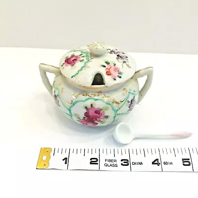 3 Pc Vintage Hand Painted Jam Jar Honey Pot With Lid And Spoon Made In Japan • $17