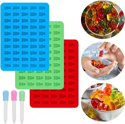 50 Cavity Silicone Gummy Bear Mould Chocolate Mold Sweet Jelly Ice Cube Tray DIY • £3.59