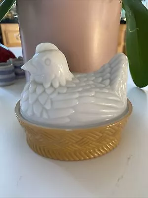 VTG Avon Hen On A Nest Chicken Collector Milk Glass Candy Dish Farmhouse Decor • $24.99