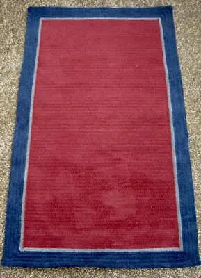 $128.90 • Buy Pottery Barn Teen Capel Border Rug Tapis  3 X 5  Red Blue Gray Reversible Cotton