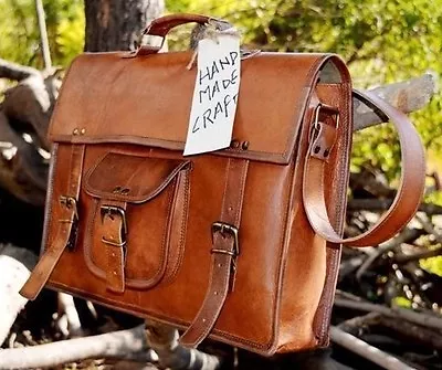 Large Mens Genuine Vintage Brown Leather Messenger Bag Shoulder Laptop Briefcase • $26.32