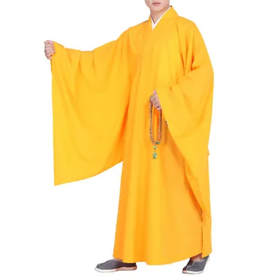 Men Buddhist Shaolin Monk Robe Kung Fu Uniform Long Gown Martial Arts Loose Soft • $54.66