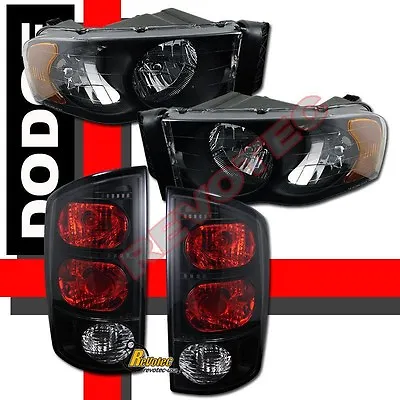 02-05 Dodge Ram 1500 2500 3500 Pickup Black Headlights + Tail Lights Dark Smoke • $149.95