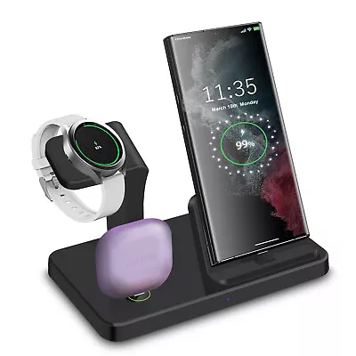3in1 Fast Charging Stand Charger Station For Samsung Galaxy Watch 6 Classic S24+ • £13.97