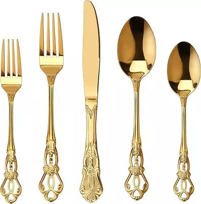 Retro Gold Silverware Set For 4 Gorgeous 20 Pieces Stainless Steel Golden • $94.45