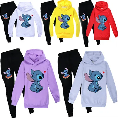 Boys Girls Lilo Stitch Tracksuit Hoodie Pants Suits Tops Pants Clothing Size • £14.99