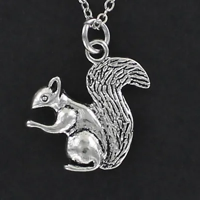 $13 • Buy Squirrel Necklace - Pewter Charm On Cable Chain Bushy Tail Nuts Acorns NEW