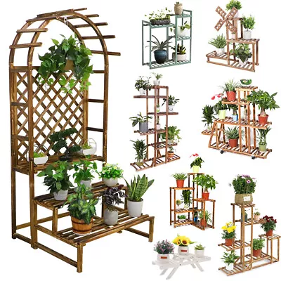 £24.97 • Buy Multi-Tier Wooden Plant Stand Flower Pots Rack Shelf Garden Home Holder Decor UK
