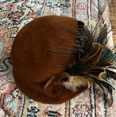 Vintage Sonni Brand- Brown Cloche Hat W/ Feathers • $29