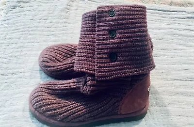 UGG Women Convertible Mid Calf Bootie Classic Cardy Sz US 7 Purple Sweater Knit • $24.99