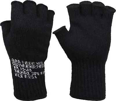 Black Tactical Fingerless Military Glove Liner Inserts Wool Gloves USA Made • $13.99