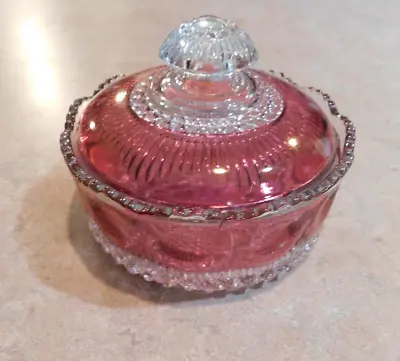 Manhattan Ruby Rose Cranberry Glass Flashed Vanity Powder Box • $68