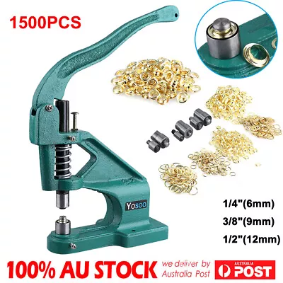 Grommet Eyelet Hole Punch Machine Hand Press Tool & 3 Dies With 1500pcs Grommets • $58.98