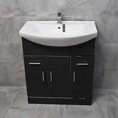 £184.99 • Buy 750mm Designer Anthracite Gloss Vanity Basin Sink Bathroom Storage Unit