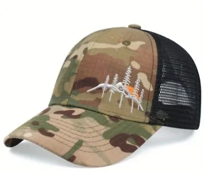 Hat Baseball Trucker Cap Unisex Embroidered Snapback Mountains Sunset Mesh Camo • $15