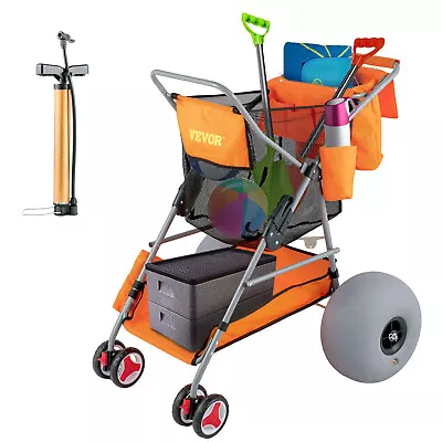 VEVOR Wonder Wheeler Wide Beach Cart With 12'' Balloon Wheels & Storage Bag • $124.99