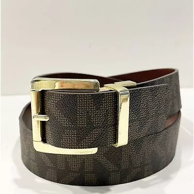 Michael Kors Women’s Faux Leather MK Logo Reversible Belt Sz M Brown • $27.95