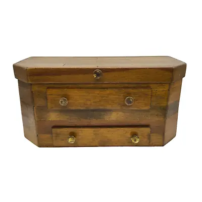Vintage Handmade Light Brown Wooden 2 Drawer Jewelry Box With Blue Lining • $46.58