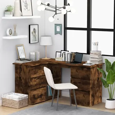 VidaXL Corner Desk Smoked Oak 145x100x76 Cm Engineered Wood • £136.37