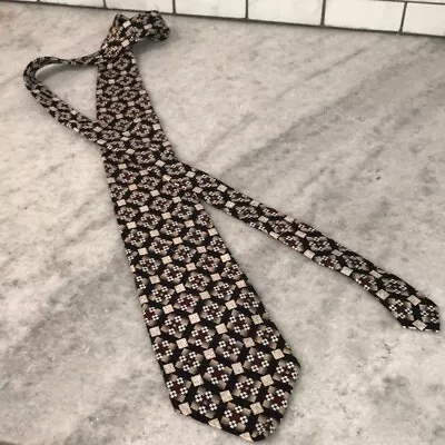 Vintage Le Bils Silk Tie Geometric Black Made In USA Mens Necktie Retro Western • $14.99