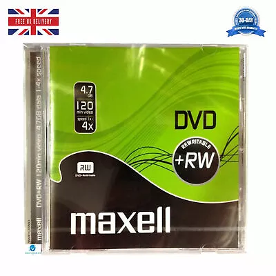 Maxell DVD+RW Disc 4.7GB Rewritable 4x Speed 275894 Recordable New Blank Discs • £12.99