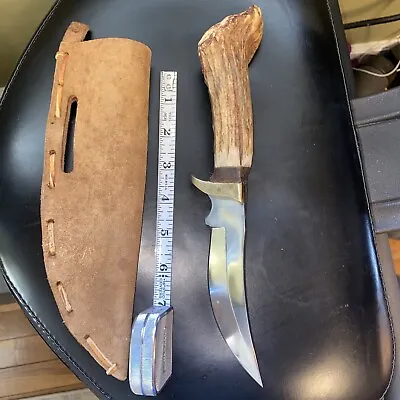 Hunting Mountain Man Custom Made Antler Handled Fixed Blade Knife And Sheath • $95