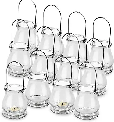 £19.99 • Buy 12 Glass Tea Light Hanging Candle Holders Metal Handles Garden Votive Jar Decor