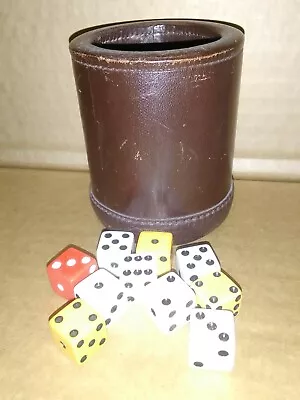 Vtg Leather Stitched Dice Cup With Dice • $59.99