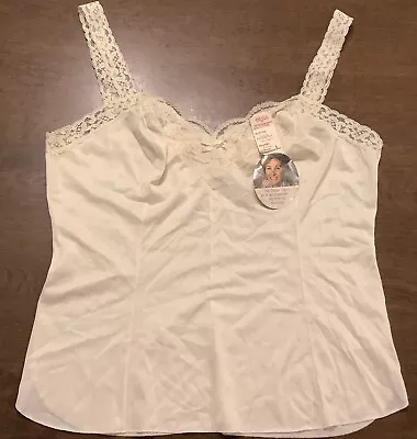 OLGA Touch Vintage Nylon & Lace Cami Tank No Cling Ivory Size Large NWT • $10.99