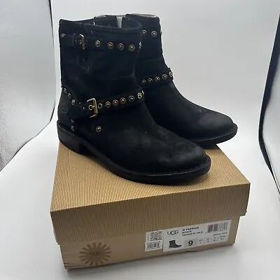 Ugg Fabrizia Studs Black Leather Moto Harness Leather Boot Us 9 / Eu 40 / Uk 7.5 • $85