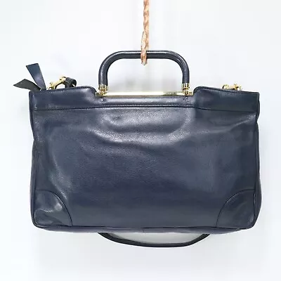 Vtg Supreme Handbag Navy Blue Leather Lined Satchel Attache Purse Shoulder Bag • $32.95