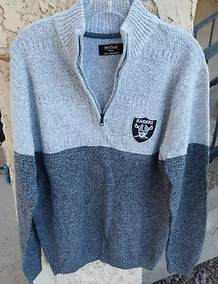 Las Vegas/Oakland/LA Raiders Zip Collar Sweater L Dark Gray/silver By Method • $15.95