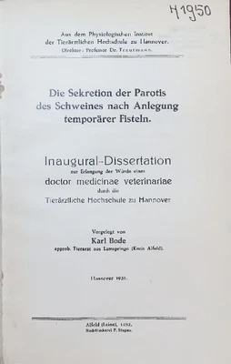 Die Sekretion Der Parotis Des Schweines Nach Anlegung Temporärer Fisteln. Aus De • £45.02