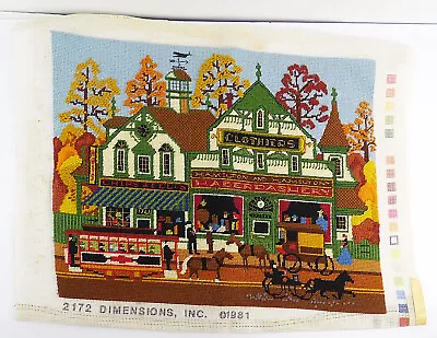 VTG '81 Completed Dimensions Needlepoint 2172 Village Shopping - Charles Wysocki • $23.99