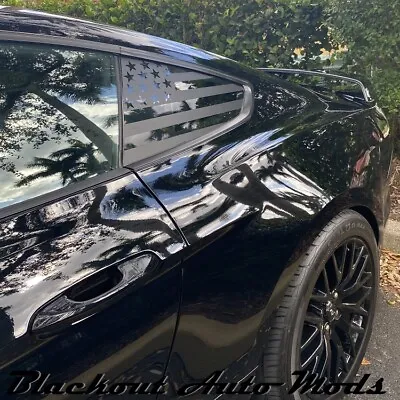 2015-2021 Mustang Matte Black American Flag Rear Quarter Window Accent Decal Set • $24.95