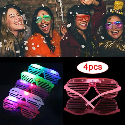 £5.69 • Buy 4pcs Party Flashing Glasses LED Light Up Glow Neon Shutter Shades Disco Rave