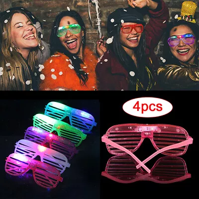 4pcs Party Flashing Glasses LED Light Up Glow Neon Shutter Shades Disco Rave • £5.89