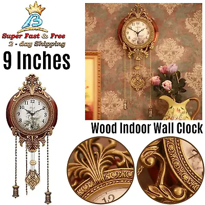 Retro Style Vintage Wood Analog Wall Clock Swinging Pendulum Quartz Decor 9  NEW • $119.03