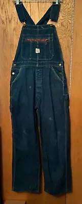 Vintage POINTER JEANS Brand OVERALLS X Back 2 Button Fly Bib Top Carpenter Pants • $9.99