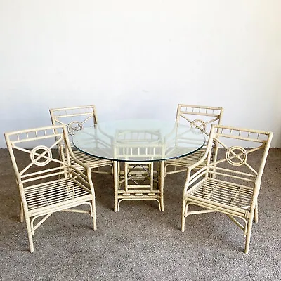 Boho Chic McGuire Style Target Back Bamboo Rattan Dining Set - 5 Pieces • $1895