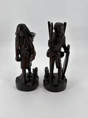 Lot Of 2 Unbranded Wood Carving Men And Women With Dog • $100