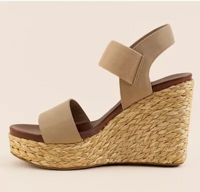 8.5 MIA Elastic Straw Tan Village Wedges Francesca’s Boho Shoes Heels 70s • $19.99